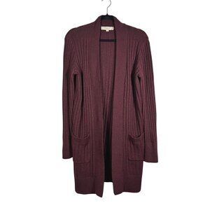 Loft Womens Plum Open-Front Cardigan Sweater Textured Ribbed Knit Size Small